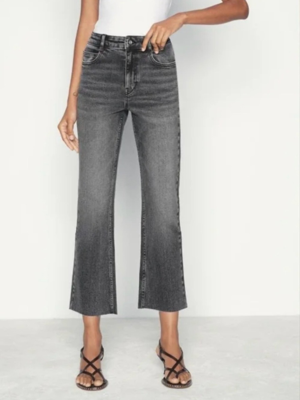 Zara TRF Grey High-Rise Cropped Flared Jeans
